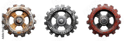 Various collection Machine Gears, wheels isolated on transparent background