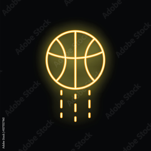 Glowing neon basketball is bouncing, leaving a trail of light behind it on a black background