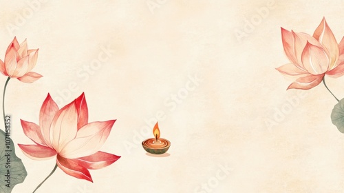 Wallpaper Mural Simple Diwali card with subtle lotus and diya design, set on a soft cream background for a refined look Torontodigital.ca