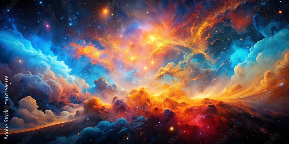 Celestial Tapestry of Ethereal Clouds, Swirling with Cosmic Dust and Glowing Stars Celestial Tapestry of Ethereal Clouds, Swirling with Cosmic Dust and Glowing Stars