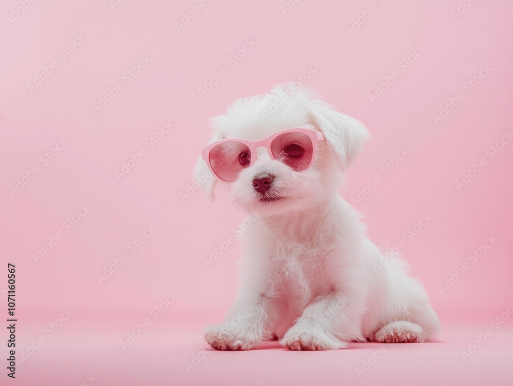 Adorable Puppy with Pink Sunglasses Adorable Puppy with Pink Sunglasses