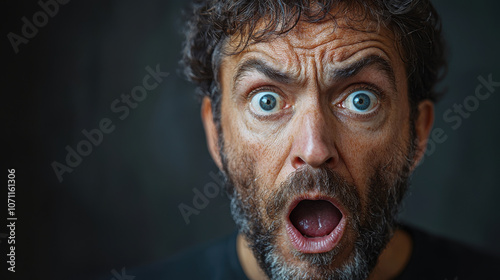 Surprised man with wide eyes and open mouth expressing shock