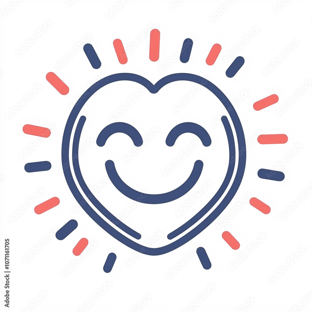 A cheerful, stylized heart with a smiling face surrounded by rays, symbolizing happiness and positivity. A cheerful, stylized heart with a smiling face surrounded by rays, symbolizing happiness and positivity.