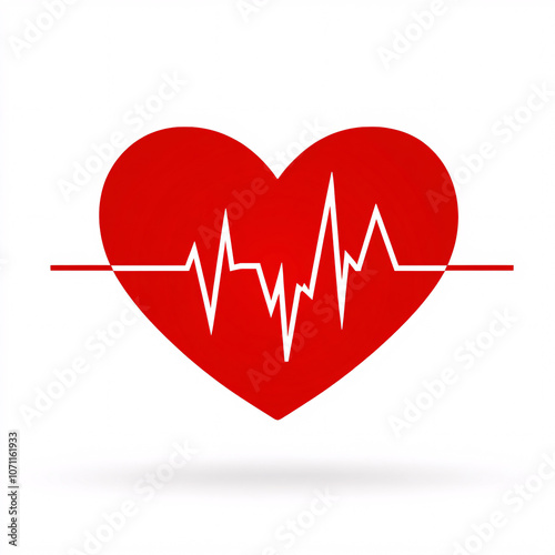 A red heart with an EKG line symbolizes love, health, and vitality in a minimalist design.