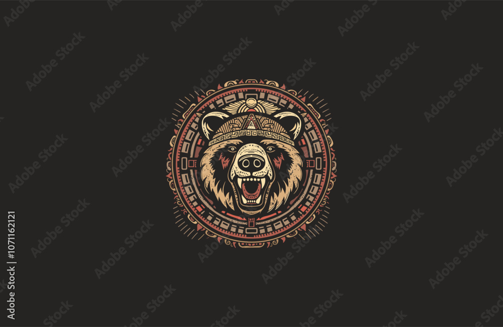 Obraz premium Mayan bear totem logo design vector