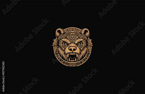 Mayan bear totem logo design vector