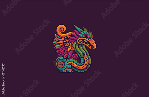 Mayan dragon totem style logo design vector