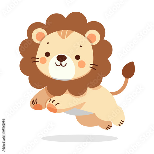 cute lion jumping wild animal cartoon character flat color vector illustration template design