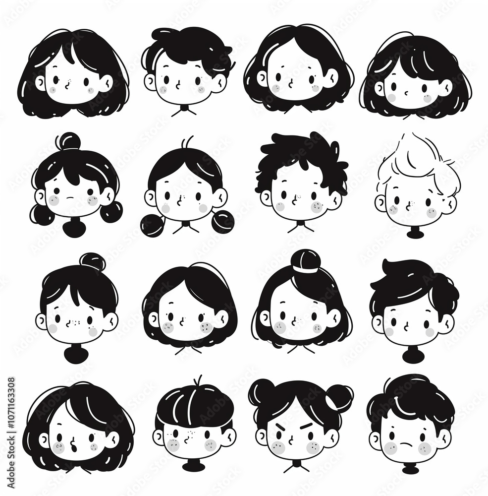 Children with various hairstyles. Simple icons.characters Children with various hairstyles. Simple icons.characters