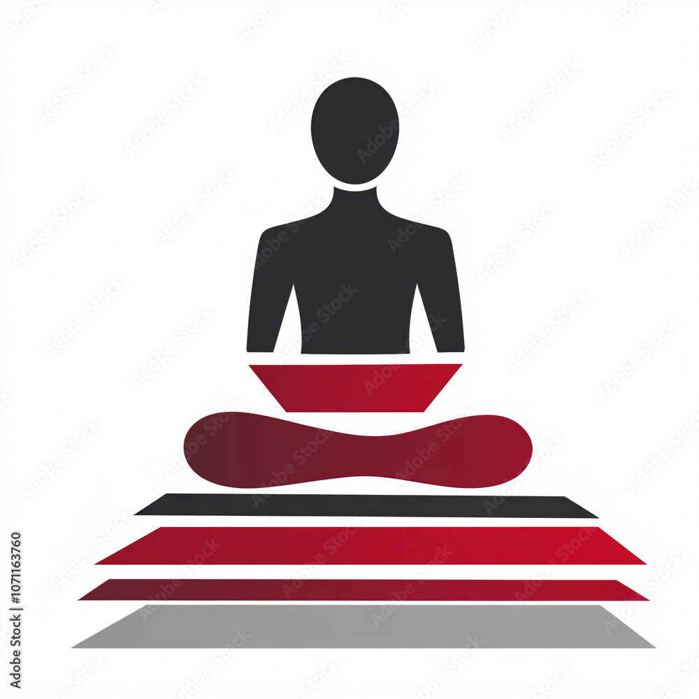 A minimalist design depicting a meditating figure over layered stripes, symbolizing tranquility and mindfulness. A minimalist design depicting a meditating figure over layered stripes, symbolizing tranquility and mindfulness.