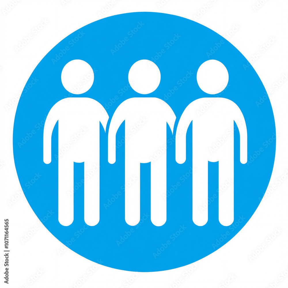 Three stylized human figures in white against a bright blue circular background, symbolizing community or teamwork. Three stylized human figures in white against a bright blue circular background, symbolizing community or teamwork.