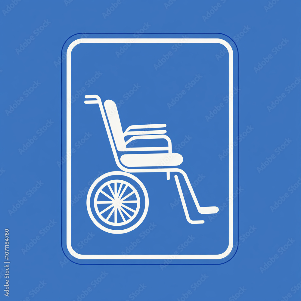 A blue sign depicting a white wheelchair, representing accessibility for individuals with mobility impairments. A blue sign depicting a white wheelchair, representing accessibility for individuals with mobility impairments.