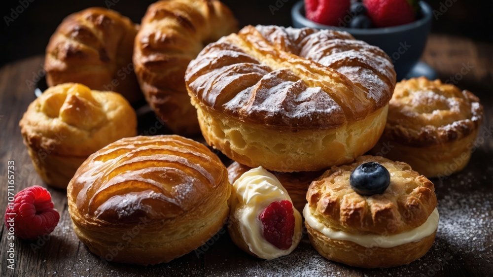 A delightful assortment of pastries and desserts, showcasing rich textures and vibrant colors. A delightful assortment of pastries and desserts, showcasing rich textures and vibrant colors.