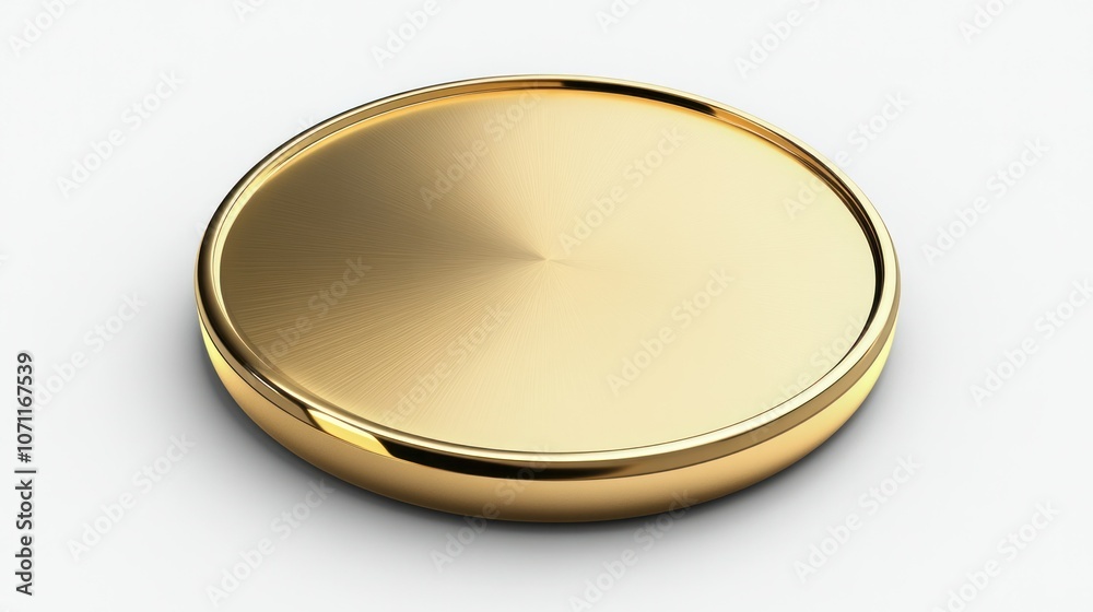 3D gold coin icon, top view on a clean white background, polished metallic finish and reflective surface. 3D gold coin icon, top view on a clean white background, polished metallic finish and reflective surface.