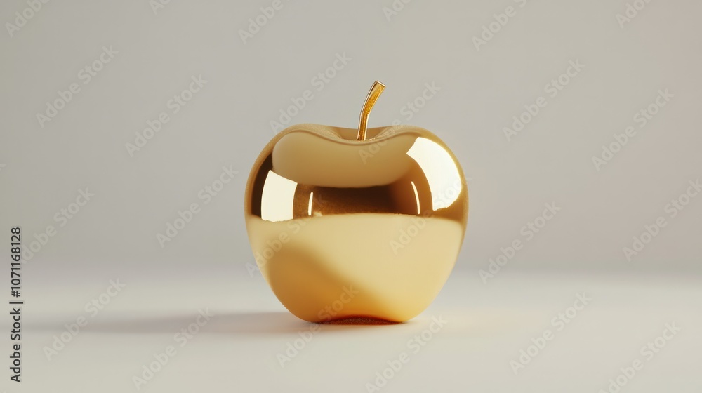 Obraz premium 3D illustration of a polished metallic gold apple, isolated on plain white background.