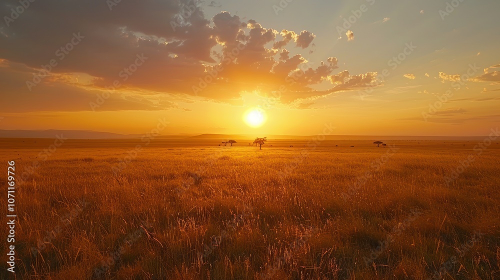 Obraz premium Golden Sunset Over African Savanna