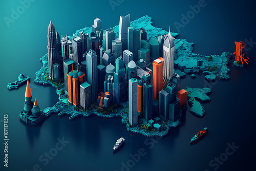 A 3D Illustration of the Eurasian Continent as a Cityscape photo