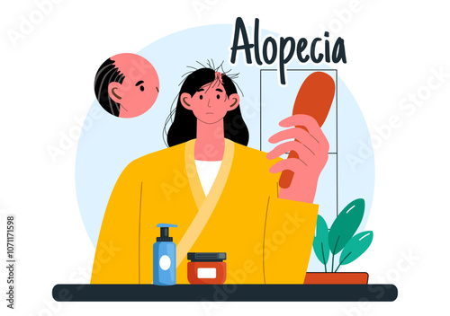 Alopecia Vector Illustration featuring Hair Loss due to Autoimmune Disease and Baldness in a Healthcare Theme with a Flat Style Cartoon Background