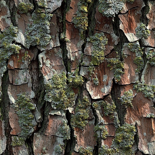 Mossy Moss Covered Pine Tree Conifer Tree Bark Hunting Camo Texture, Seamless Pattern