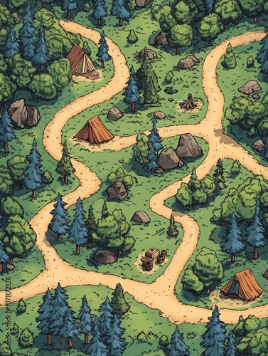 Forest Wilderness Campsites Tabletop RPG Map, Fantasy Roleplaying  Dungeon Battlemap, Adventure Games Encounters, Gaming Art Design, TTRPG Buildings Architecture Concept