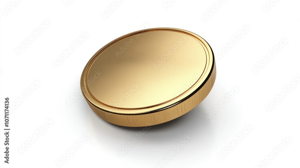 Isolated 3D gold coin on a clean white background, with a polished and shiny surface texture. Isolated 3D gold coin on a clean white background, with a polished and shiny surface texture.