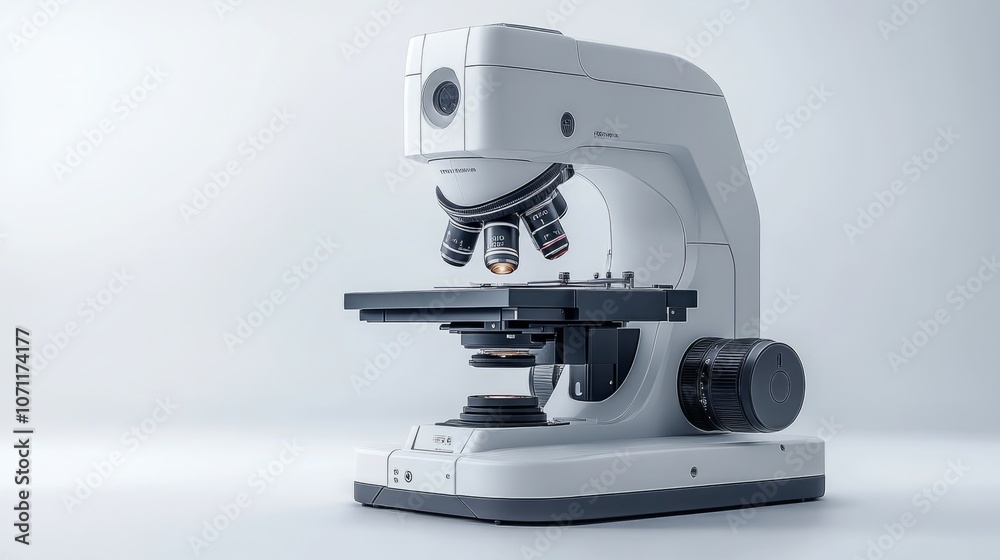 Precision Engineering: Professional-Grade Microscope with Sleek Modern Aesthetics in White and Black Precision Engineering: Professional-Grade Microscope with Sleek Modern Aesthetics in White and Black