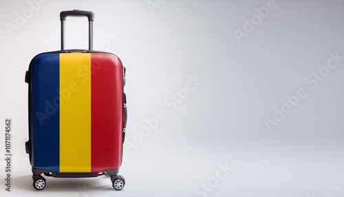 ルーマニアの国旗のスーツケース。(Romania flag on a stylish suitcase and copy space.) 