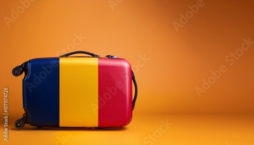 ルーマニアの国旗のスーツケース。(Romania flag on a stylish suitcase and copy space.) 