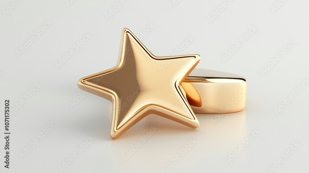 Polished and reflective gold star icon in 3D, isolated on white, with a clean, sleek finish. Polished and reflective gold star icon in 3D, isolated on white, with a clean, sleek finish.