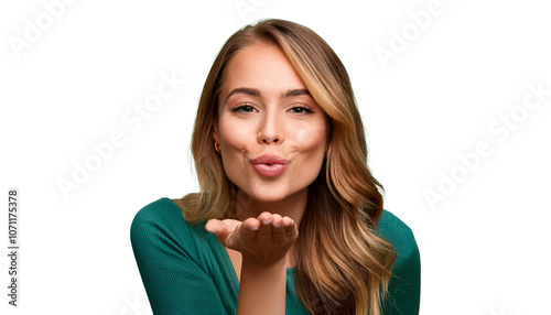 Pretty young woman Blowing a Kiss Pose on isolated transparent background png