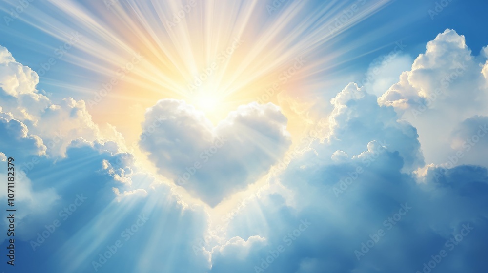 Fototapeta premium Heart-shaped cloud in a bright blue sky