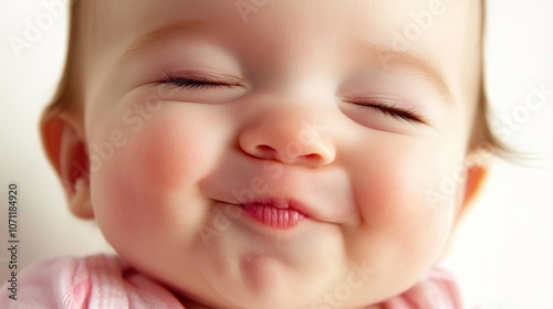 A close-up of an adorable baby face, showcasing soft skin, bright eyes, and a sweet, innocent expression. The baby’s facial features are highlighted, capturing the pure essence of childhood innocence 