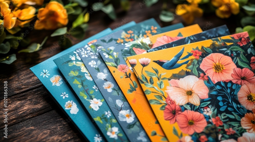 Fototapeta premium Vibrant Floral Greeting Cards Arrangement