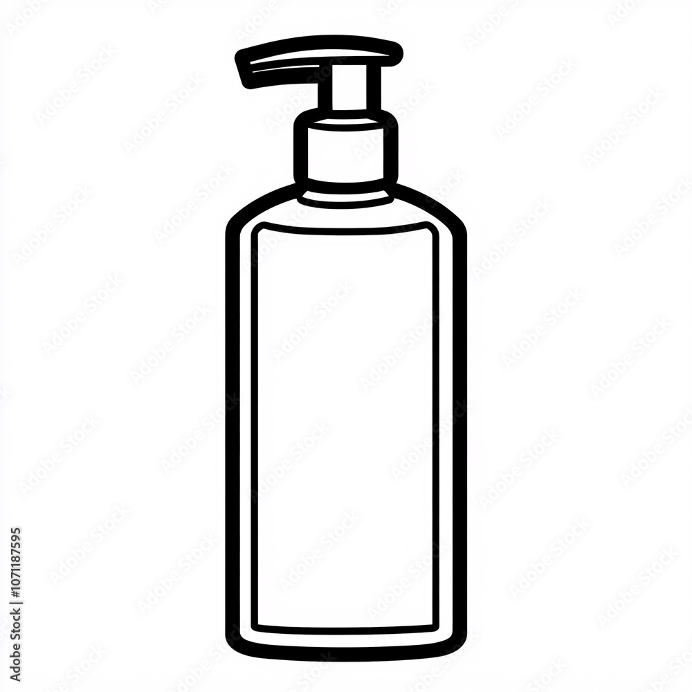 A simple outline of a pump bottle, typically used for dispensing liquid products like lotions or soaps. A simple outline of a pump bottle, typically used for dispensing liquid products like lotions or soaps.