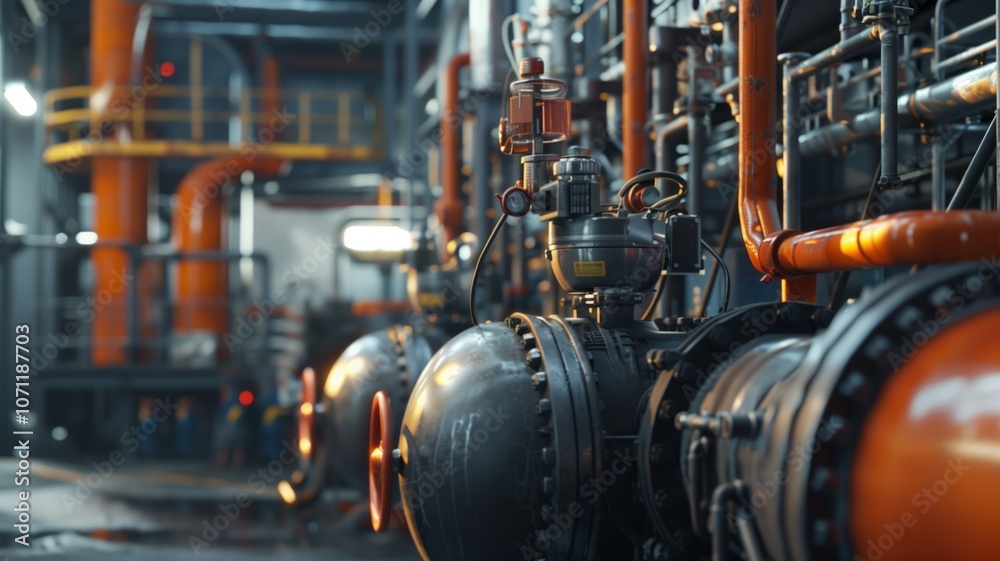 Industrial pipes, compressors, and pressure valves in a refinery environment Industrial pipes, compressors, and pressure valves in a refinery environment