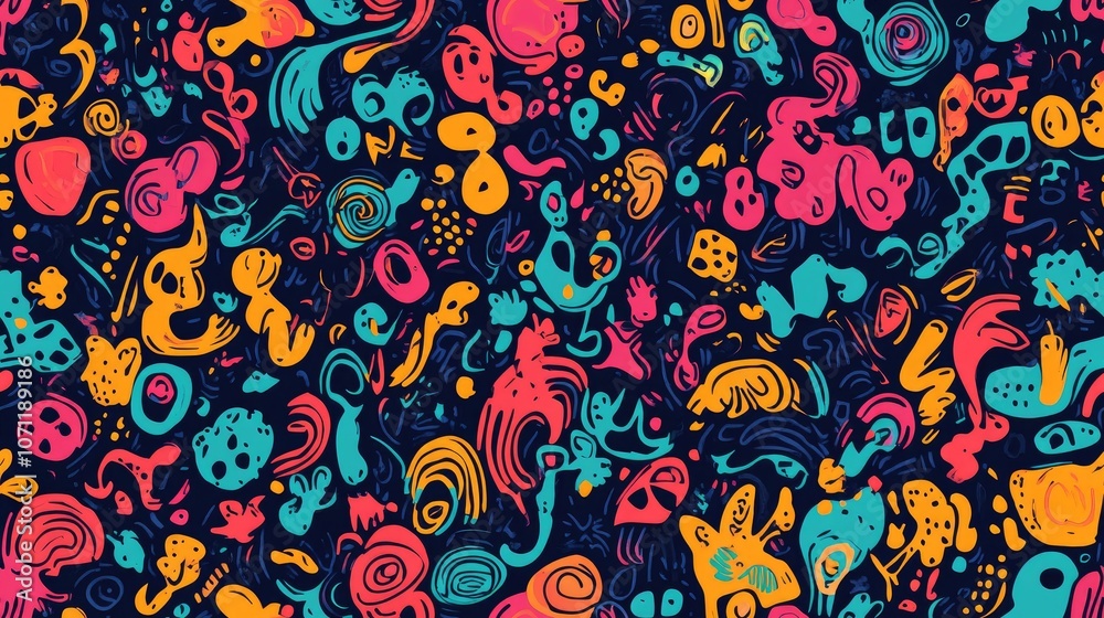 Colorful seamless pattern with hand drawn doodles in watercolor style for gift wrapping and greeting card designs decorative patterns art prints Colorful seamless pattern with hand drawn doodles in watercolor style for gift wrapping and greeting card designs decorative patterns art prints