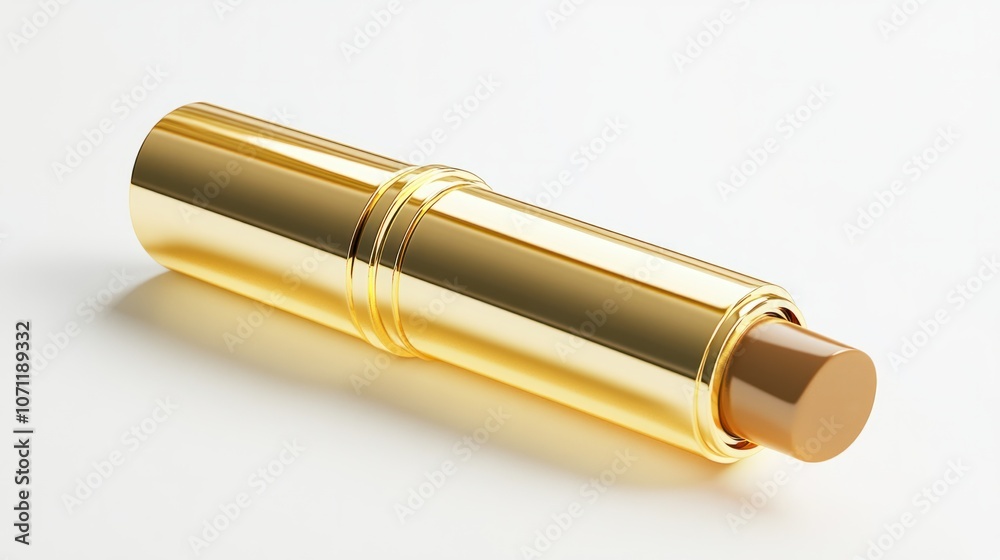 Gold lipstick tube with sleek design, isolated on a white background, perfect for beauty themes Gold lipstick tube with sleek design, isolated on a white background, perfect for beauty themes