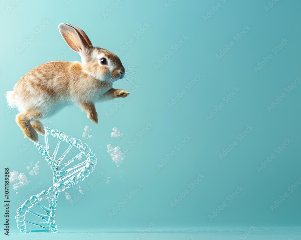 Obraz premium DNA helix overlayed on a jumping rabbit