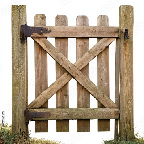 PNG wooden farm fence picket gate, white background.