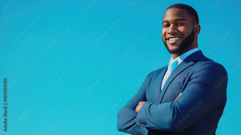 Confident Businessman Posing Against a Blue Sky