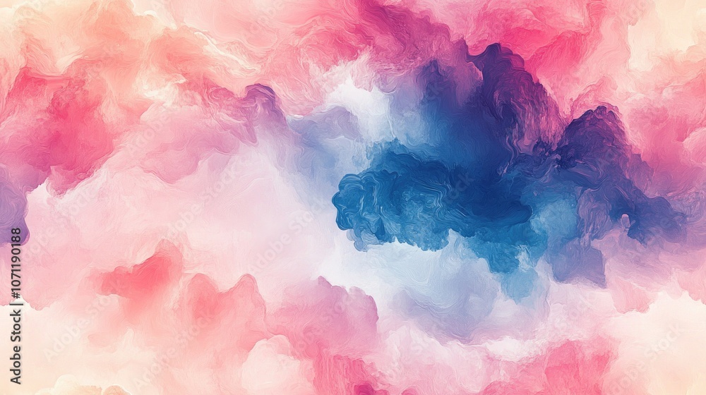Seamless pattern of modern floral clouds ink wallpaper featuring pastel tones and acrylic paint textures ideal for interior design and artistic projects