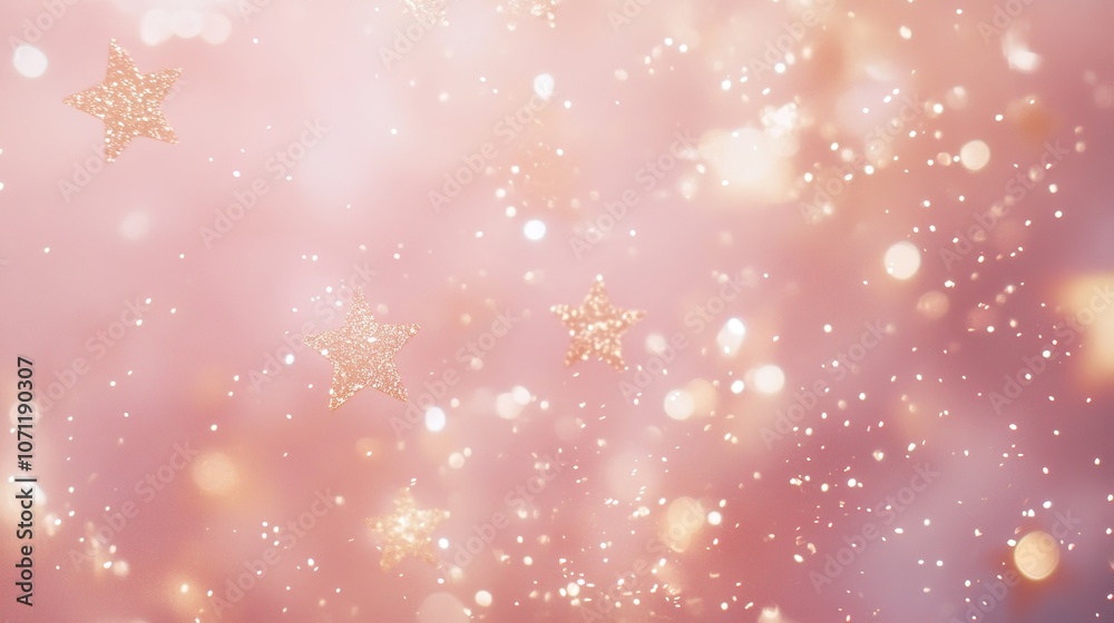A dreamy and blurred pink background adorned with twinkling golden stars and soft, blurred light shadows, evoking a fairytale ambiance. The shimmering stars and gentle glow create a magical A dreamy and blurred pink background adorned with twinkling golden stars and soft, blurred light shadows, evoking a fairytale ambiance. The shimmering stars and gentle glow create a magical