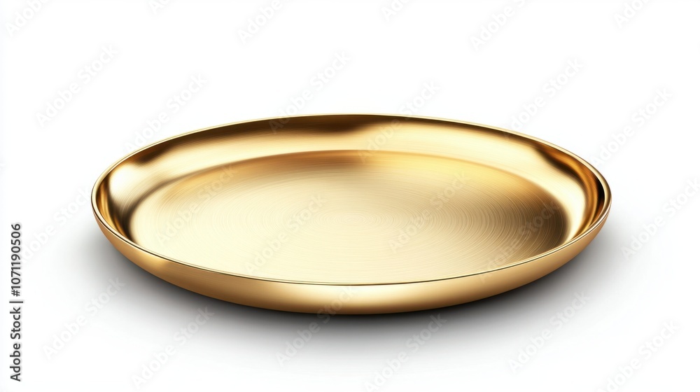 Gold plate with smooth surface and minimal design, isolated on white background, ideal for decor Gold plate with smooth surface and minimal design, isolated on white background, ideal for decor