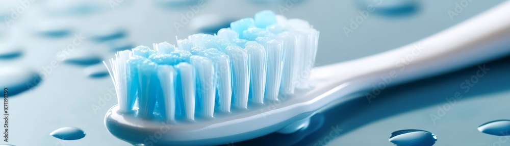 Closeup of Blue Toothbrush Bristles with Water Drops Closeup of Blue Toothbrush Bristles with Water Drops