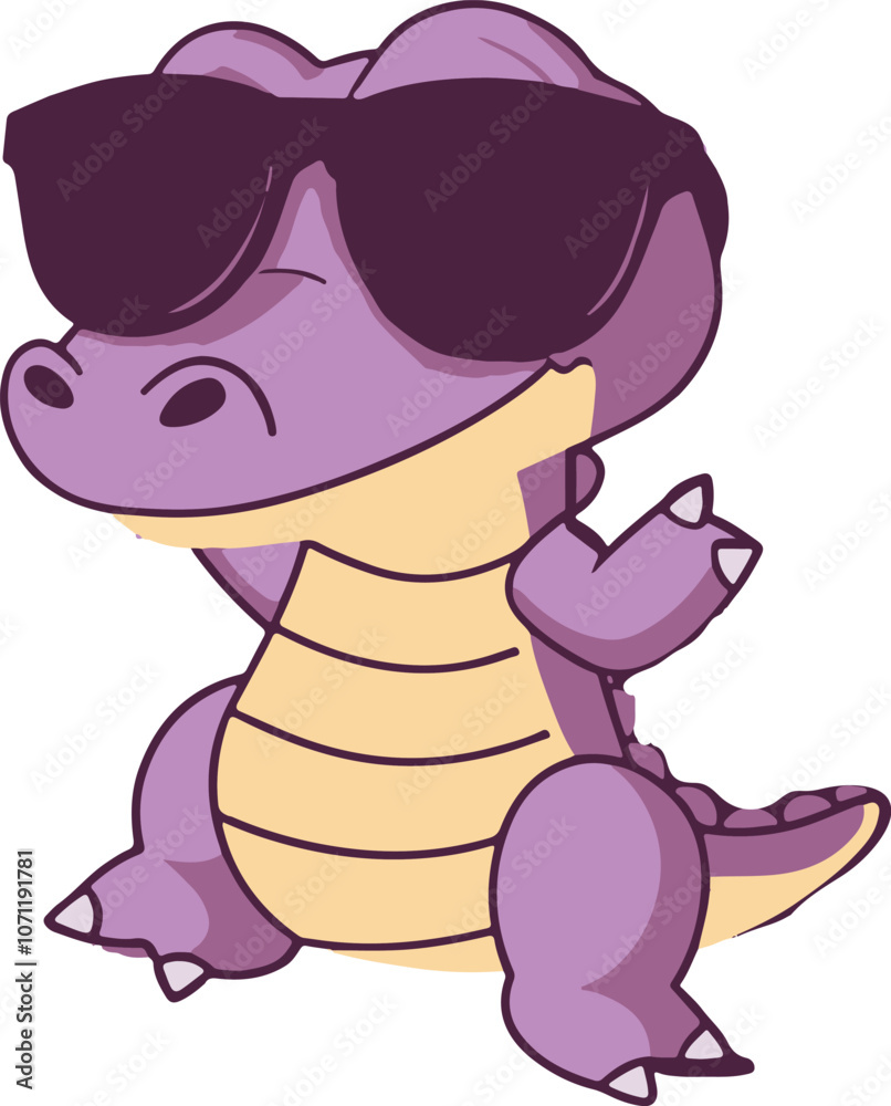 Naklejka premium Little crocodile using black sunglasses vector illustration.