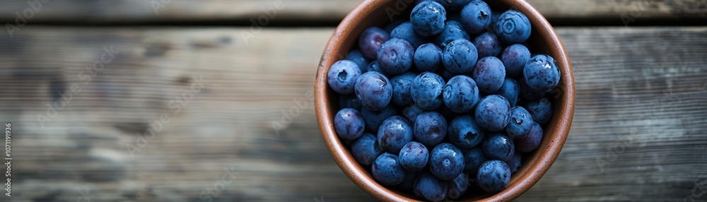 Fresh Blueberries in Rustic Bowl on Wooden Background Fresh Blueberries in Rustic Bowl on Wooden Background