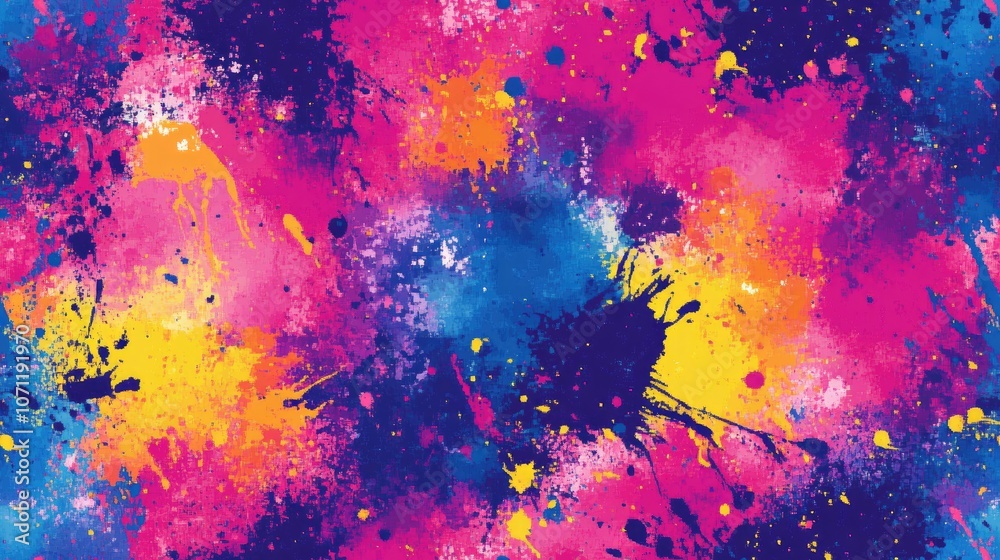 Fototapeta premium Vibrant seamless pattern featuring tie dye splashes and aquarelle textures ideal for fabric design or artistic backgrounds