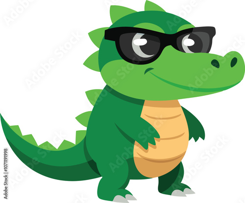 Little crocodile using black sunglasses vector illustration.