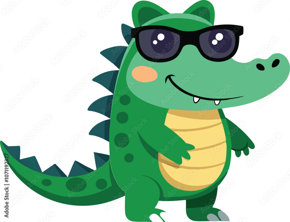 Little crocodile using black sunglasses vector illustration. Little crocodile using black sunglasses vector illustration.