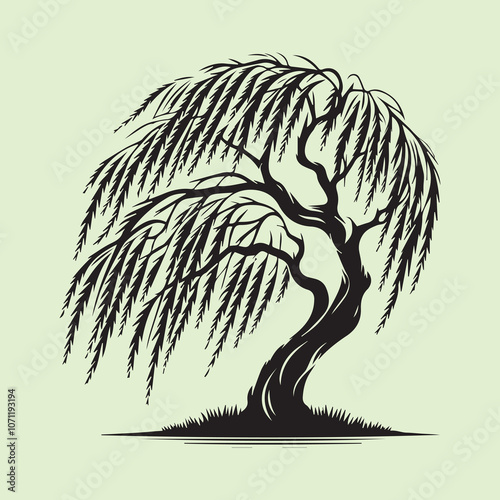 Graceful Weeping Willow Tree silhouette vector icon black and white